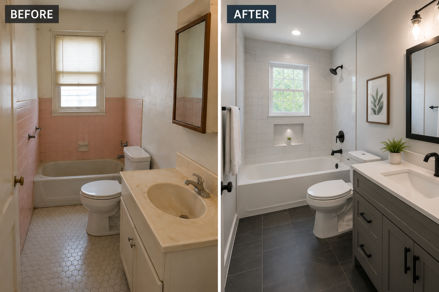 Before and after bathroom remodel